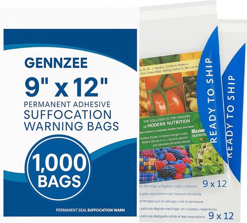 GennZee - Clear Poly Bags Ready to Ship Strong Adhesive Strip with Suffocation Warning (9x12 1,000 Pack) in Saudi Arabia