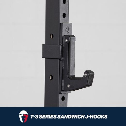 Titan Fitness T-3 Series Power Rack Sandwich J-Hooks, 1000 LB Rackable Capacity, Fits 2" x 3" Rack Uprights with 11/16" Holes, UHMW Protective Liners, Barbell Holder for Squat & Bench Press in Kuwait
