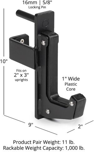 Titan Fitness T-3 Series Power Rack Sandwich J-Hooks, 1000 LB Rackable Capacity, Fits 2" x 3" Rack Uprights with 11/16" Holes, UHMW Protective Liners, Barbell Holder for Squat & Bench Press in Kuwait