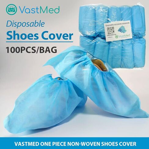 100 pcs (50p paper) غطاء أحذية PP يمكن التخلص منه بواسطة Vastmed | مضاد للانزلاق 100 ٪ غير اللاتكس ، أغطية الأحذية والتمهيد غير المنسوجة للداخل | دائمة ، غير قابلة للانزلاق ، مقاومة للماء in Saudi Arabia