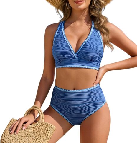 المرأة عالية مخصر بيكيني مجموعات قطعتين المايوه كتلة اللون صفيق عالية قطع الاستحمام الدعاوى in Kuwait