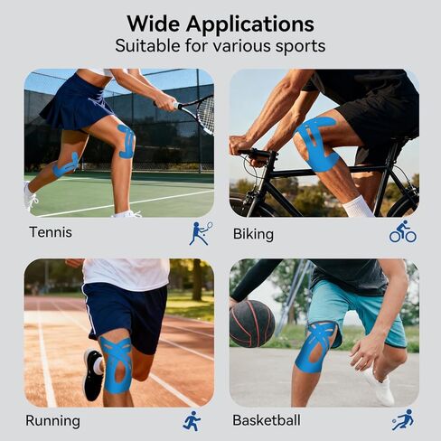 20 PCS Waterproof Kinesiology Tape for Shoulders/Knees,Precut Strips for Knee Pain Relief & Stability Support, Latex-Free Hypoallergenic Sports Athletic Tape Knee Brace (Black and Beige) in Saudi Arabia