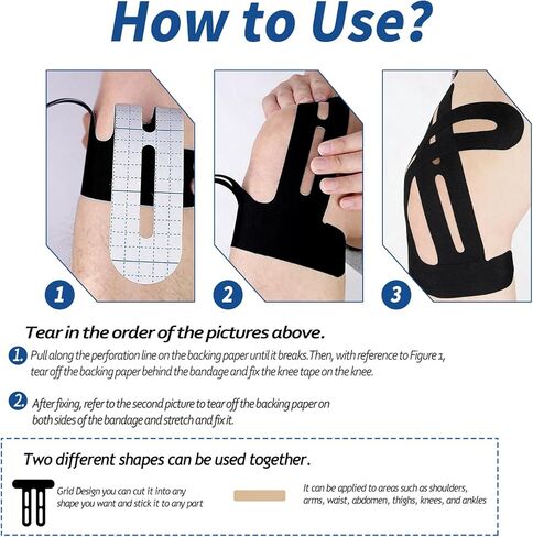 20 PCS Waterproof Kinesiology Tape for Shoulders/Knees,Precut Strips for Knee Pain Relief & Stability Support, Latex-Free Hypoallergenic Sports Athletic Tape Knee Brace (Black and Beige) in Saudi Arabia