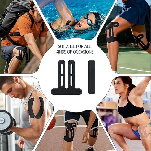 20 PCS Waterproof Kinesiology Tape for Shoulders/Knees,Precut Strips for Knee Pain Relief & Stability Support, Latex-Free Hypoallergenic Sports Athletic Tape Knee Brace (Black and Beige) in Saudi Arabia