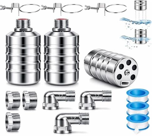 Automatic Water Level Control Float Valve 1/2" & 3/4", 3 Packs Stainless Steel Water Float Valve for Water Tank, Livestock Trough, Aquarium, Pool – No Electricity Required, Auto Shut-Off in Saudi Arabia