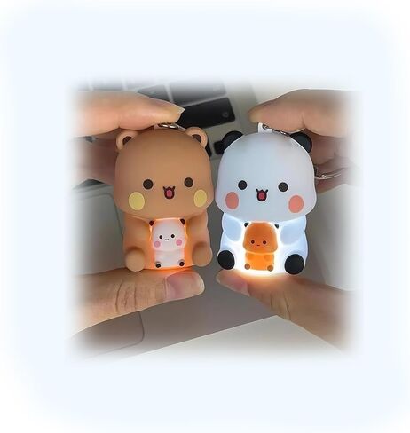 2PCS Cute Keychains BuBu Dudu, Mini Kawaii Cartoon Statue Bears Panda Figurine Key Chains for Women Girl Car Purse Backpack Keys Gifts in Saudi Arabia