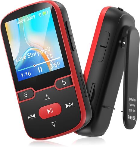 64GB MP3 Player Bluetooth 5.3 with Clip, HiFi Sports Music Player, 1.5 Inch Screen MP3 Player for Kids with Physical Buttons, FM Radio/Pedometer/Voice Recorder, Weighs Only 28g, TF Card Up to 128G in Saudi Arabia