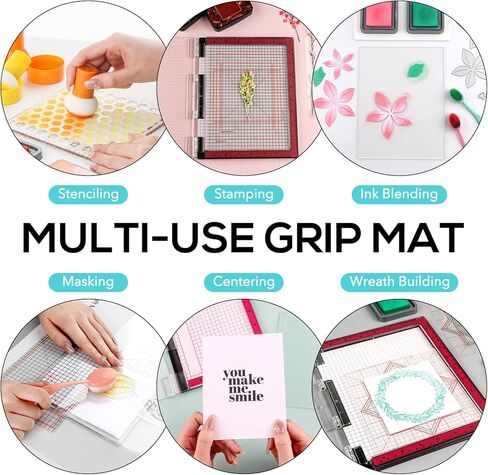 Photopolymer Grip Mat with Printed Guides for Stamping, Multi-Use Non-Slip Sticky Mats Fit in Stamp Positioning Tool for Card Making Hold Your Cardstock in Place When Stamping, Stencil (6 X 6 inch) in Saudi Arabia