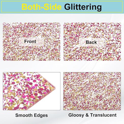 MECCANIXITY 3Pcs Red Gold Glitter Acrylic Sheets 1/8" Thickness 8"x8" Transparent Sparkly PMMA Plastic Sheets Extruded Blanks Acrylic for Laser Cutting and Engraving DIY Art Crafting in Saudi Arabia