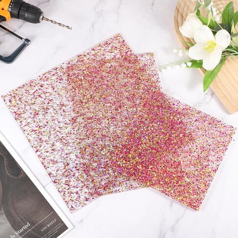 MECCANIXITY 3Pcs Red Gold Glitter Acrylic Sheets 1/8" Thickness 8"x8" Transparent Sparkly PMMA Plastic Sheets Extruded Blanks Acrylic for Laser Cutting and Engraving DIY Art Crafting in Saudi Arabia