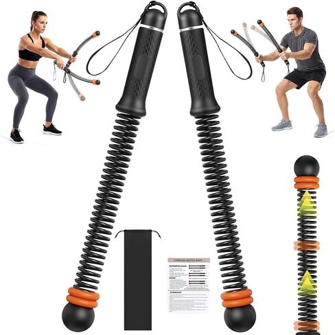 Portable Adjustable Cordless Weighted Battle Rope, Silent Home Gym Fitness Equipment, Low-Impact Full-Body Workout for HIIT Cardio Strength Training Men Women with Storage Bag (Black) in Saudi Arabia