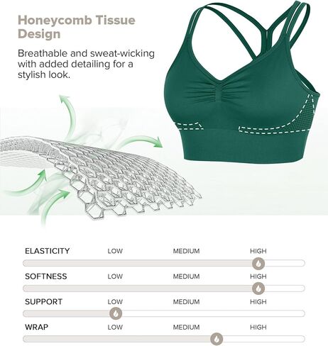 BRXL Strappy Ruched Sports Bra for Women Breathable Seamless Criss Cross Back Light Support Unpadded Bras Exercise Yoga Green S in Saudi Arabia