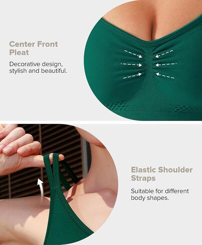 BRXL Strappy Ruched Sports Bra for Women Breathable Seamless Criss Cross Back Light Support Unpadded Bras Exercise Yoga Green S in Saudi Arabia