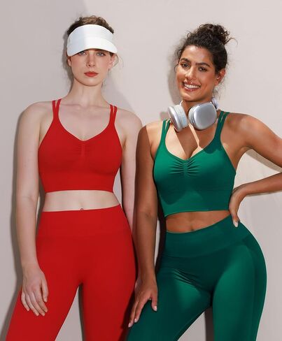 BRXL Strappy Ruched Sports Bra for Women Breathable Seamless Criss Cross Back Light Support Unpadded Bras Exercise Yoga Green S in Saudi Arabia