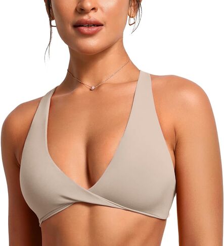 Womens Butterluxe Twist Front Sports Bra Deep V-Neck Crop Top Strappy Cross Back Bra with Nipple Covers-Vivi Bra in Saudi Arabia