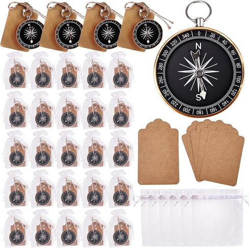 90 Pcs Compasses Wedding Party Favors Set Mini Compass Souvenir Nautical with Tags and Organza Bag for Birthday Travel Party Souvenir in Kuwait