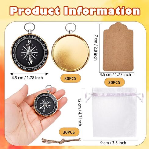 90 Pcs Compasses Wedding Party Favors Set Mini Compass Souvenir Nautical with Tags and Organza Bag for Birthday Travel Party Souvenir in Kuwait