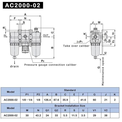 1 قطعة AC2000-02 AF2000-02 AR2000-02 AL2000-02 معالج الهواء فلتر الهواء صمام تنفيس in Saudi Arabia