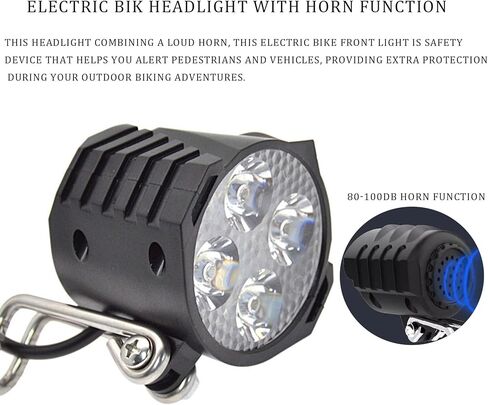 Ebike LED المصباح 3 دبوس أنثى موصل مقاوم للماء فائقة السطوع 12W 300 لوكس ليلة ركوب الخيل الأمامي ضوء مع القرن تحذير ل48V 36V دراجة جبلية قابلة للطي وسكوتر الإلكترونية in Saudi Arabia