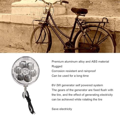 Retro Bike Light Set, Vintage LED Headlight Taillight Kit with Generator, DIY Modification Accessory, Night Travel Safety Lights, Aluminium Alloy ABS Material in Kuwait