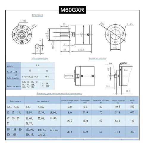 52/56/60MM Planetary Gear Reducer can be Equipped with brushless DC Motor Stepper Motor high Torque Low Noise Long Service Life(6mm Gear,15 to 1_60MM Reducer) in Kuwait