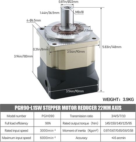Helical Gearbox PGH90 6Arcmin High Precision Planetary Reducer with 14/19mm Input Engraver 90ST 750W Servo Motor(15 TO 1-16MM FOR 90 SERVO) in Kuwait