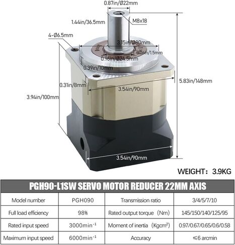 Helical Gearbox PGH90 6Arcmin High Precision Planetary Reducer with 14/19mm Input Engraver 90ST 750W Servo Motor(15 TO 1-16MM FOR 90 SERVO) in Kuwait