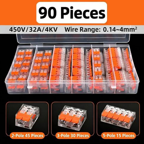 90pcs/kit Quick-Release Wire Connector TemminalBlocks,2/3/5 Pin Lever-Nut, Reusable CopperElectrode,PVC Insulated,for Home ElectricalConnections,with Storage Case, Wire ConnectionBlocks in Saudi Arabia