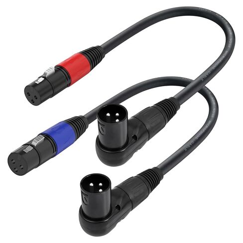 كابل XLR ذو الزاوية اليمنى بطول 1 قدم، عبوتين، أسود، أنثى مستقيمة إلى 90 درجة سلك كابل ميكروفون ذكر، محول 3 سنون XLR لمسجل خلاط أجهزة الصوت in Saudi Arabia