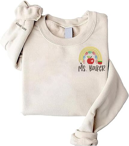 GodLover Personalized Embroidered Rainbow Sweatshirt, Custom Text On Sleeve, Teacher Gift in Kuwait