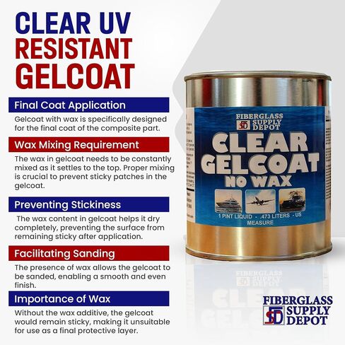 طلاء جيلكوت شفاف من الألياف الزجاجية بدون شمع جلكوت بحري مقاوم للأشعة فوق البنفسجية للاستخدام الداخلي والخارجي مع مقوي 15cc MEKP in Kuwait