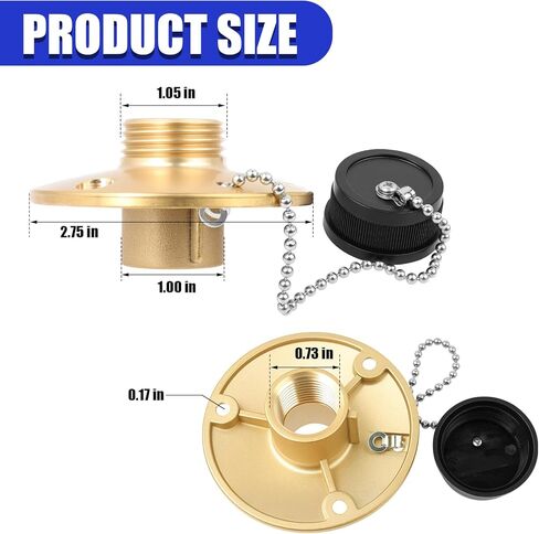 513120-1 مخرج مياه للغسيل، 1/2 بوصة × 3/4 بوصة مكتمل بغطاء بلاستيكي أسود مقاوم للماء وسلسلة خرز من الفولاذ المقاوم للصدأ، للقوارب واليخوت وعربات التخييم وخزانات وقود المقطورات وما إلى ذلك مدخل المياه العذبة ﻿ in Kuwait