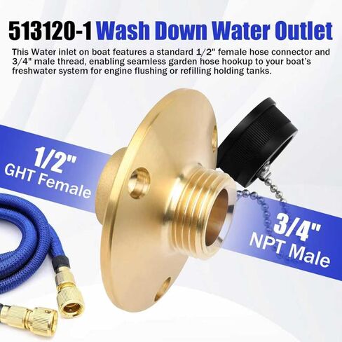 513120-1 مخرج مياه للغسيل، 1/2 بوصة × 3/4 بوصة مكتمل بغطاء بلاستيكي أسود مقاوم للماء وسلسلة خرز من الفولاذ المقاوم للصدأ، للقوارب واليخوت وعربات التخييم وخزانات وقود المقطورات وما إلى ذلك مدخل المياه العذبة ﻿ in Kuwait