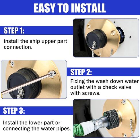 513120-1 مخرج مياه للغسيل، 1/2 بوصة × 3/4 بوصة مكتمل بغطاء بلاستيكي أسود مقاوم للماء وسلسلة خرز من الفولاذ المقاوم للصدأ، للقوارب واليخوت وعربات التخييم وخزانات وقود المقطورات وما إلى ذلك مدخل المياه العذبة ﻿ in Kuwait