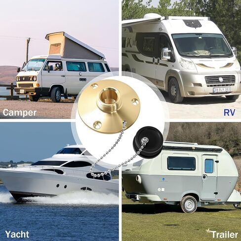 513120-1 مخرج مياه للغسيل، 1/2 بوصة × 3/4 بوصة مكتمل بغطاء بلاستيكي أسود مقاوم للماء وسلسلة خرز من الفولاذ المقاوم للصدأ، للقوارب واليخوت وعربات التخييم وخزانات وقود المقطورات وما إلى ذلك مدخل المياه العذبة ﻿ in Kuwait