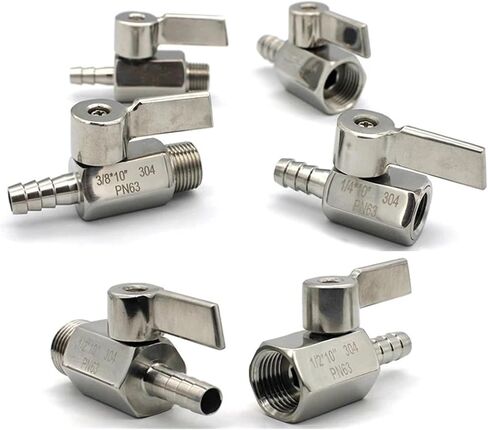 1PCS mini Ball Valve Stainless Steel Handle 1/4 3/8 1/2 to 7mm 10mm 8mm 12mm Pipe Barb Adapter Internal Thread 304 SS 2-Way Ball Valve(1/4",Female_A Type_8MM) in Kuwait