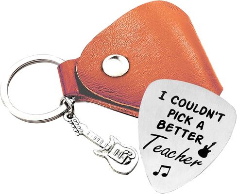 1pc Stainless Steel Guitar Pick Brown PU Leather Keychain I Couldn't Pick A Better Teacher Festivals Anniversary Birthday Gift For Guitar Music Lovers Guitar Accessories in Saudi Arabia