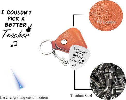 1pc Stainless Steel Guitar Pick Brown PU Leather Keychain I Couldn't Pick A Better Teacher Festivals Anniversary Birthday Gift For Guitar Music Lovers Guitar Accessories in Saudi Arabia