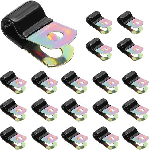 PATIKIL 5/16 Inch Vinyl Coated Cable Clamps, 20 Pack Galvanized Steel Metal Cable Clips Rubber Cushion Insulated Pipe Clamps for Tube Lines Cord Wire Management, Black in Saudi Arabia