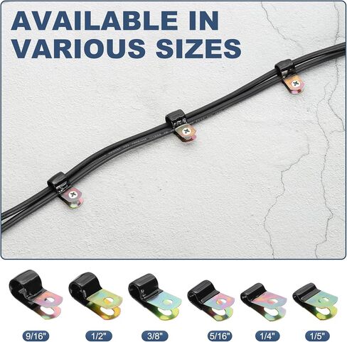 PATIKIL 5/16 Inch Vinyl Coated Cable Clamps, 20 Pack Galvanized Steel Metal Cable Clips Rubber Cushion Insulated Pipe Clamps for Tube Lines Cord Wire Management, Black in Saudi Arabia