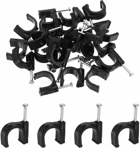 60 قطعة من مشابك الكابلات HARFINGTON مع مسمار 12 مم معرف دائري نصف مشبك على شكل حرف J مع مشابك سلك أظافر للأسلاك على الحائط من أجل دعامة أنابيب إيثرنت Coax Pex، أسود in Kuwait