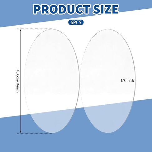 6 Pcs 1/8" Round Acrylic Sheet 16 Inch Diameter Clear Circle Round Cake Disc for DIY Crafts LED Projects Table Top in Kuwait