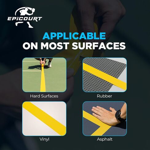 شريط Pickleball Court مقاس 2 بوصة × 262 قدمًا - مجموعة علامات المحكمة المؤقتة للملاعب الخارجية والداخلية، شريط أرضي لكرة البيسبول والتنس وكرة الريشة وصالة الألعاب الرياضية، غير عاكس in Saudi Arabia
