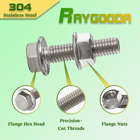 M8-1.25x65mm Flange Bolt and Nut Kit 6set, 304 Stainless Steel A2-70, Serrated Flange Self-Locking, Vibration Resistance, Full Thread, for Automotive, Machinery, HVAC, DIY in Saudi Arabia