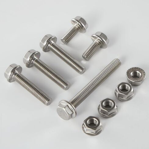M8-1.25x65mm Flange Bolt and Nut Kit 6set, 304 Stainless Steel A2-70, Serrated Flange Self-Locking, Vibration Resistance, Full Thread, for Automotive, Machinery, HVAC, DIY in Saudi Arabia