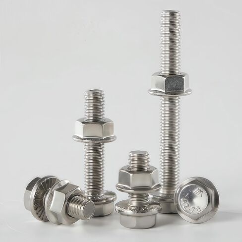 M8-1.25x65mm Flange Bolt and Nut Kit 6set, 304 Stainless Steel A2-70, Serrated Flange Self-Locking, Vibration Resistance, Full Thread, for Automotive, Machinery, HVAC, DIY in Saudi Arabia