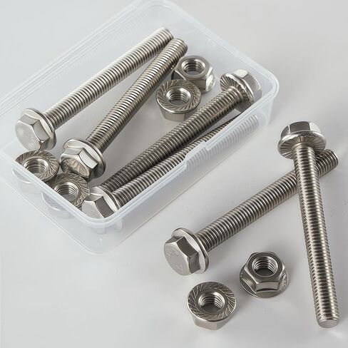 M8-1.25x65mm Flange Bolt and Nut Kit 6set, 304 Stainless Steel A2-70, Serrated Flange Self-Locking, Vibration Resistance, Full Thread, for Automotive, Machinery, HVAC, DIY in Saudi Arabia