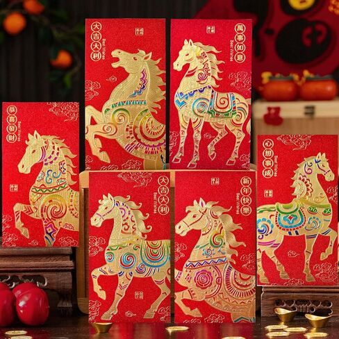 مظاريف حمراء للعام الصيني الجديد 24 قطعة مغلف حصان لطيف ثلاثي الأبعاد 2026 مظاريف السنة القمرية الجديدة هونغ باو جيب أحمر مظاريف أموال محظوظة لمهرجان الربيع وأعياد الميلاد والهدايا النقدية (كبيرة 2) in Kuwait