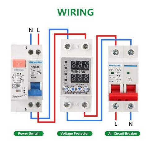 Wengart 63A Adjustable Digital Voltage Protector,AC120V Single Phase Over and Under Voltage Relay with Overcurrent Protection,High-Precision Monitoring Device with Dual LED Display for 35mm DIN Rail in Kuwait