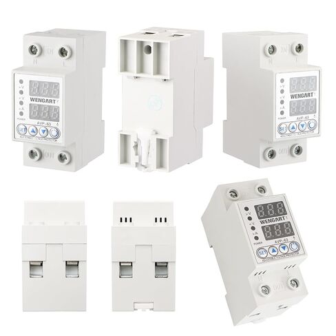 Wengart 63A Adjustable Digital Voltage Protector,AC120V Single Phase Over and Under Voltage Relay with Overcurrent Protection,High-Precision Monitoring Device with Dual LED Display for 35mm DIN Rail in Kuwait